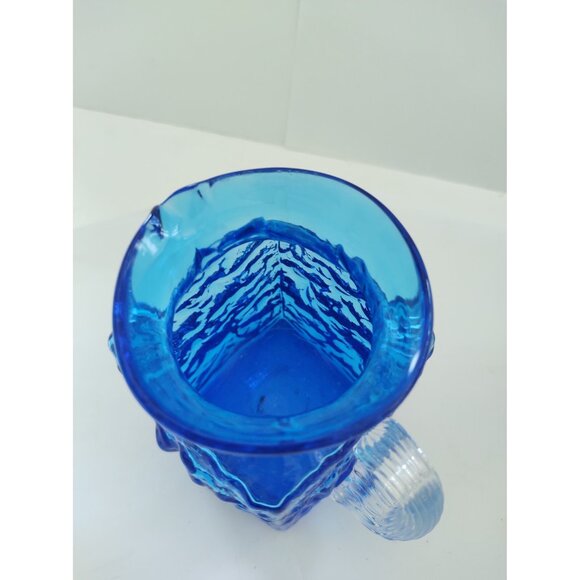 VTG Midnight Blue Pilgrim Glass Pitcher - Nugate Surface - Clear Handle  4" - Picture 5 of 13